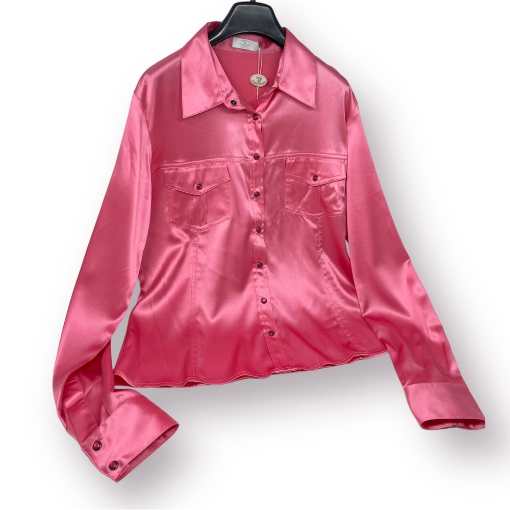 Silk & Cashmere Pure Silk Long Sleeve Western Style Shirt - Picture 4 of 15